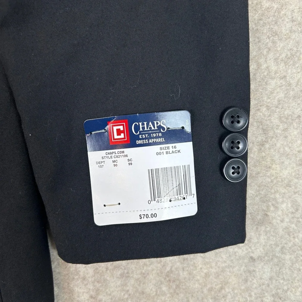 Chaps‎ Dress Blazer Mens 16 Black C821106 Solid Two Button Suit Jacket